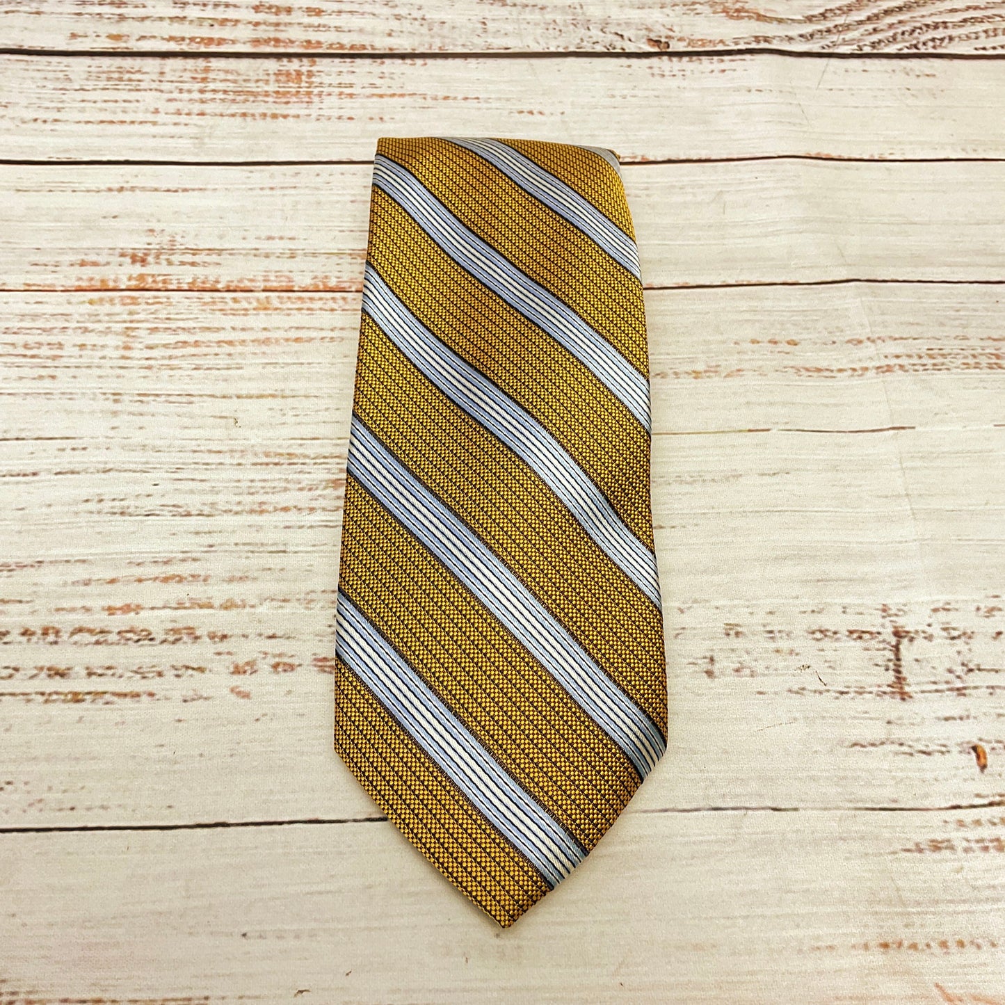 Brooks Brothers Yellow Blue Diagonal Silk Stripe Neck Tie - Size 58"