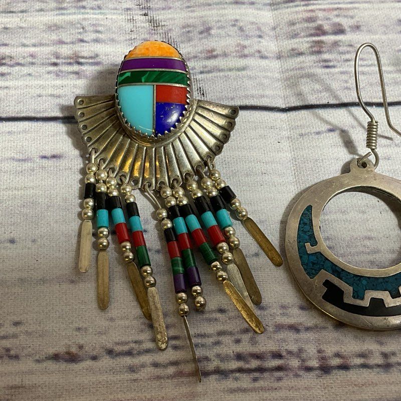 Set of 3 Mexico and Native Sterling Earrings- 23.39g (2 PAIRS & ONE SINGLE)