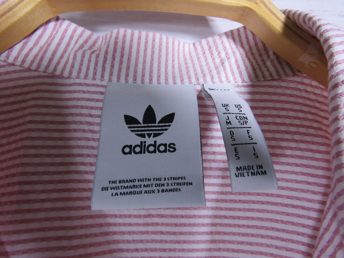 Adidas Seersucker Men's White & Pink Stripe Short Sleeve Shirt Size S