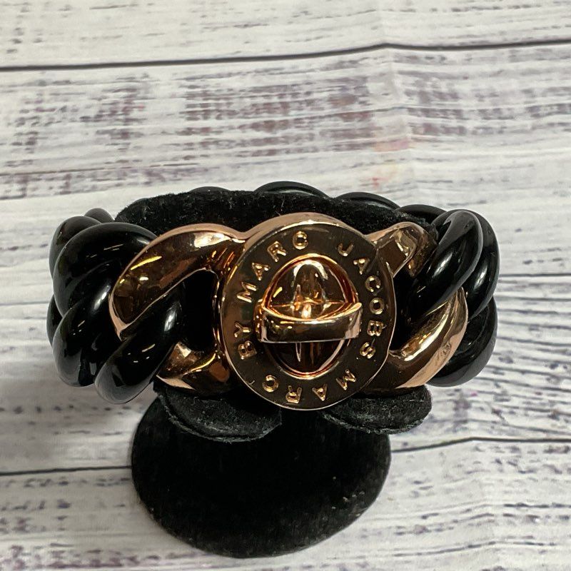 MARC JACOBS Women's Black Resin & Gold Tone Link Bracelet- 7"