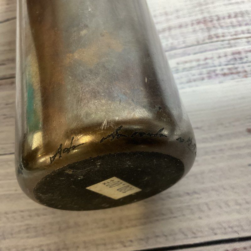 Signed VTG. ADAM AARONSON Studio Glass Metallic Gun Gray Tube Vase- 13.5"