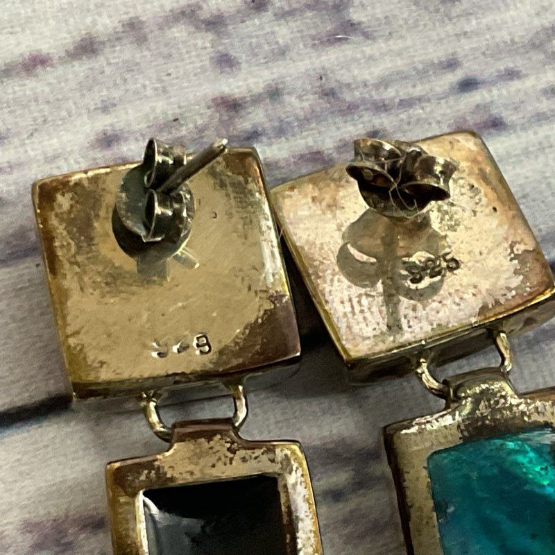 Sterling Silver & Resin Dangle Linked 1.5" Earrings- 6.89g