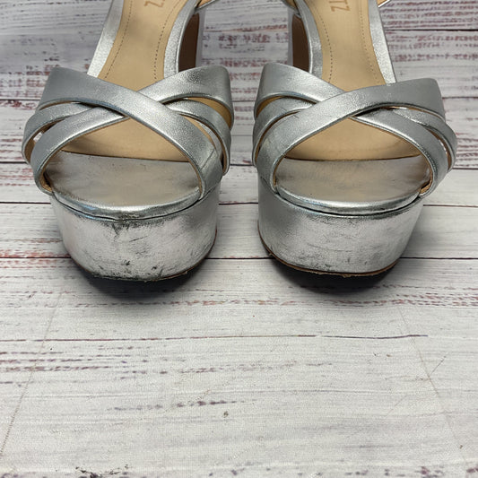 Schultz Keefa Silver Platform Heel Ankle Buckle Women Size 7.5
