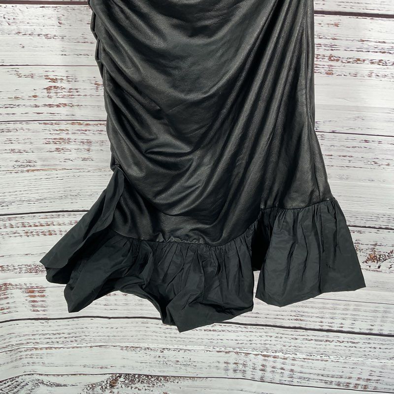 Pinko Black Faux Leather Ruffle Trim Strapless Mini Dress - Size 2