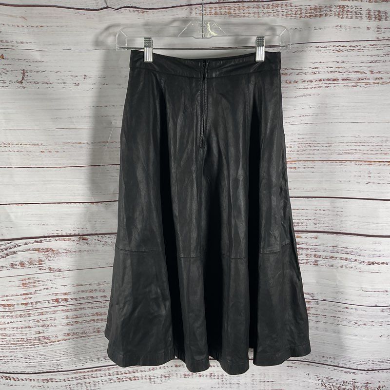 ASOS Black Leather Paneled Pocketed Flare Midi Skirt Size 2 US
