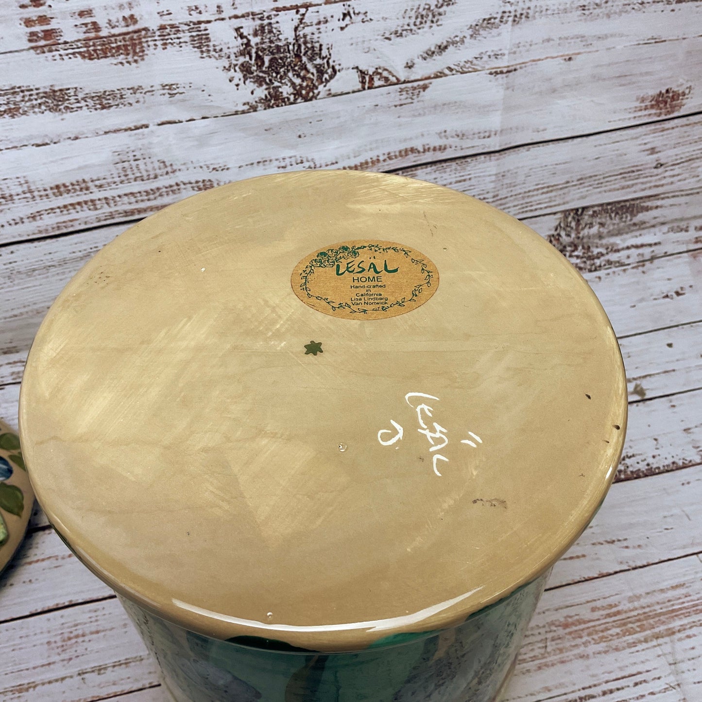 Lesal Ceramics Hand Painted Blue Floral Jar Canister 11"