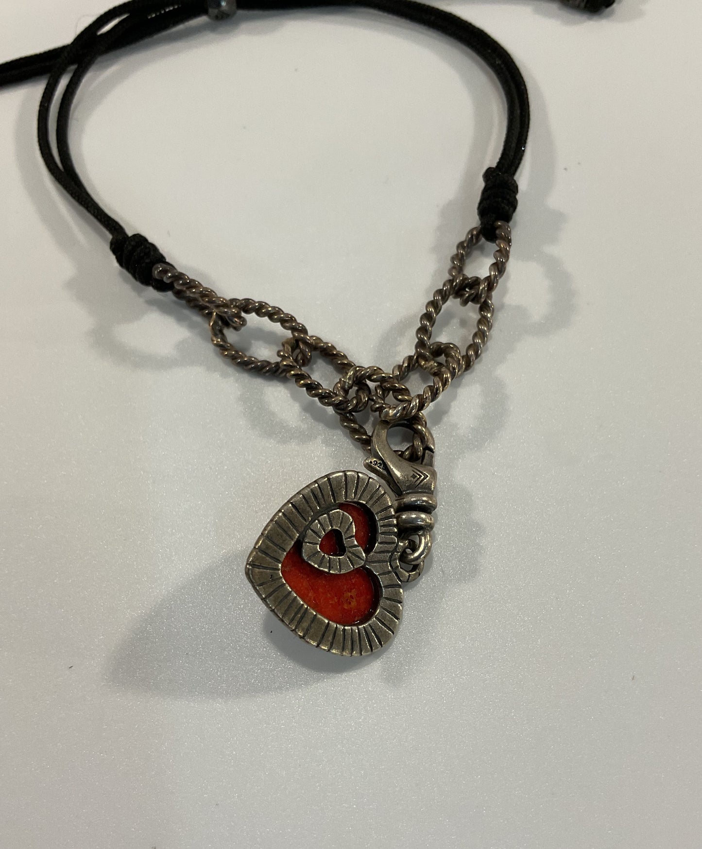 Silpada Red Hot Love Sterling Silver Adjustable Cord Bracelet With Charm