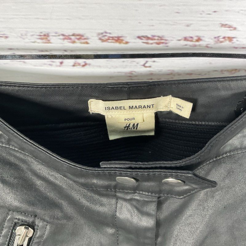 Isabel Marant pour H&M Black Waxed Vegan Leather Moto Pants - Size 6