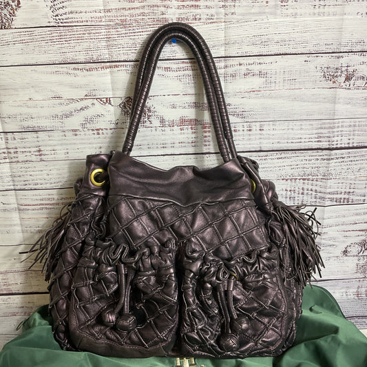 NEW LOCKHEART Women's Leather Plum Iridescent Quilt Design Fringe Shoulder Bag