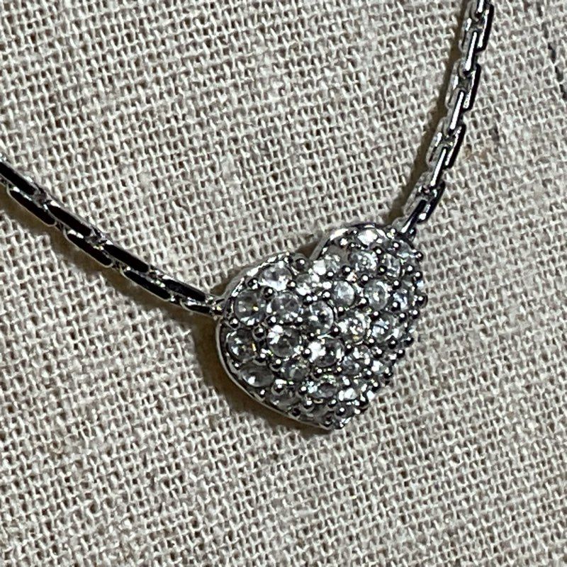 NWT SWAROVSKI Silver Tone Pave Heart 16" Necklace