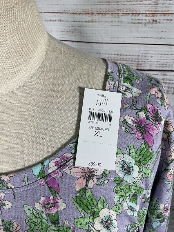 NWT Women's J Jill Sleep Ultrasoft Relaxed Tee Floral Pattern Purple Size XL