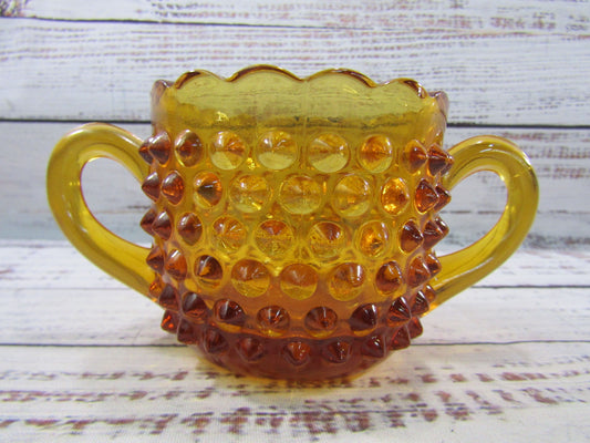 Vintage L.E. Smith Hobnail Amber Glass Creamer & Sugar Bowl