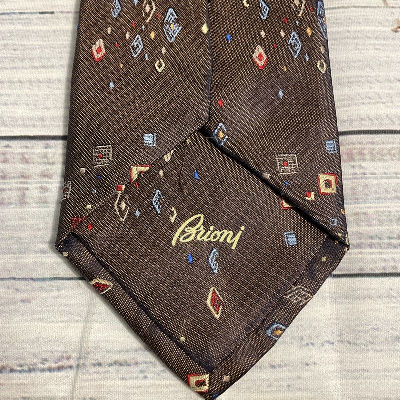 Brioni Brown Abstract Geometric Pattern Silk Tie - Size 60 in.