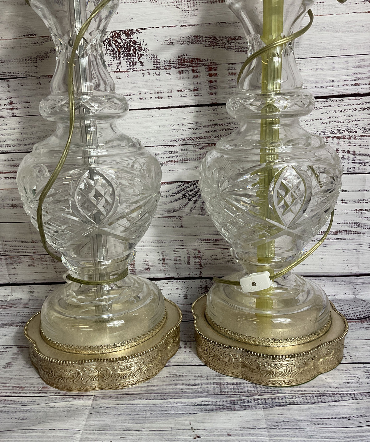 Pair of VTG. Mid Century Cut Crystal Table Lamps- 32" (NO SHADES)