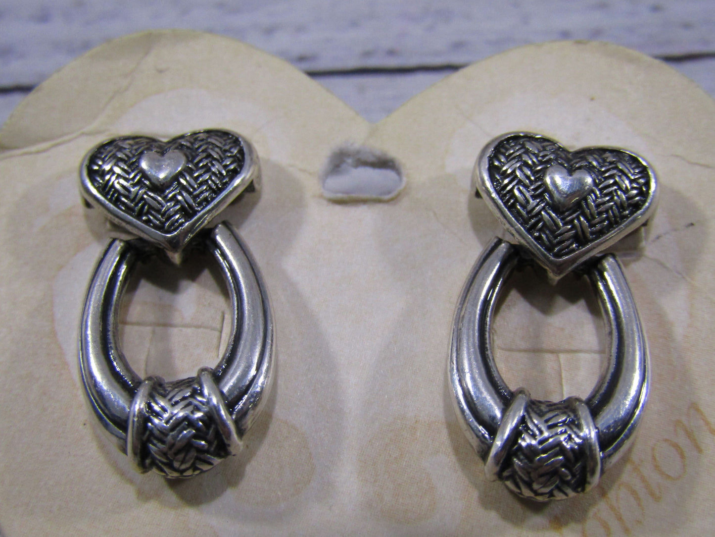 Vintage Brighton Silver Plated Heart Drop Earrings