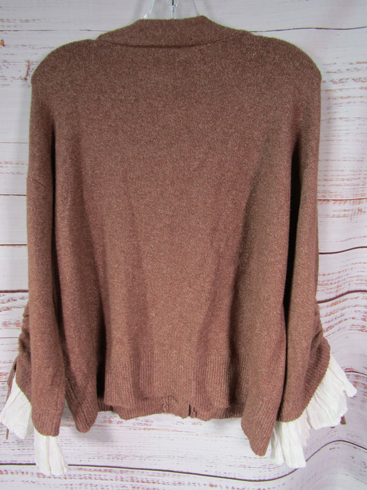 Sam Edelman Autumn Women's Brown Ruffle-Cuff Cardigan Sweater Size M