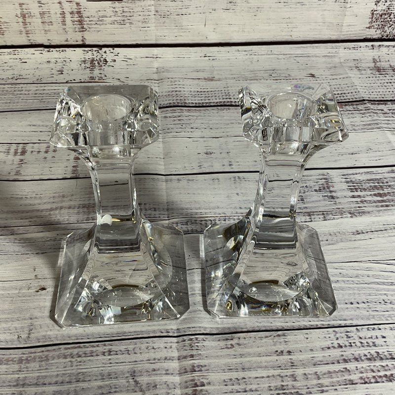 Pair of VTG. ORREFORS Regina Crystal Candle Holders- 5.5"