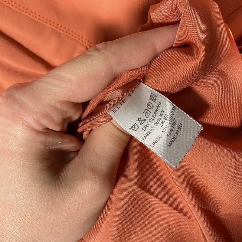 Elie Tahari Peach Orange Ruched Front 3/4 Sleeve Mini Dress - Size 40