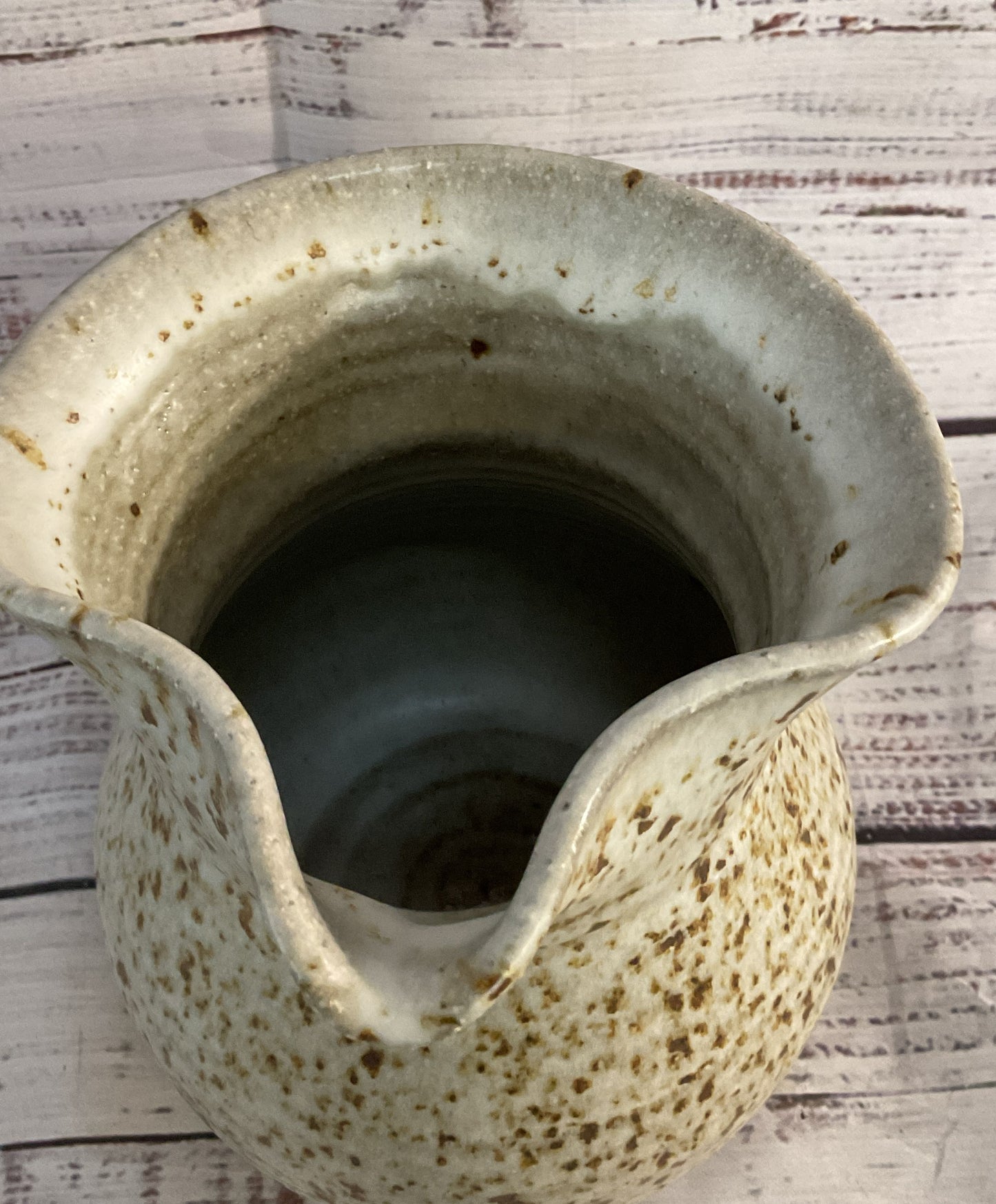 Modern Ceramic Signed Speckled Water Pitcher Jug Beige