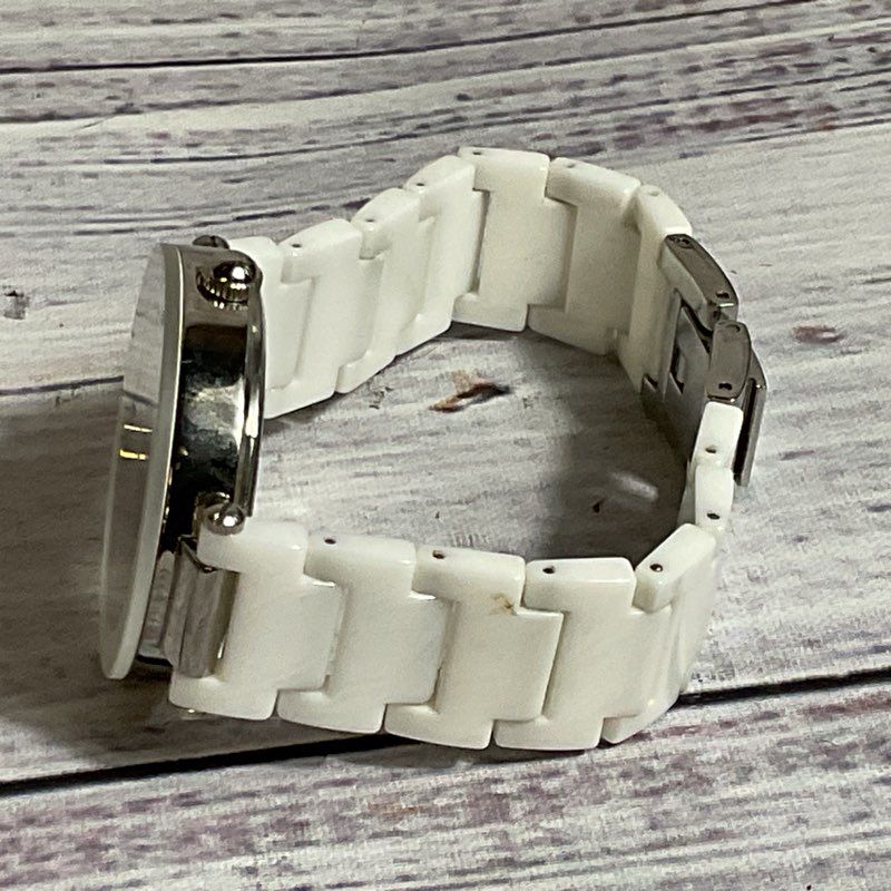 ANNE KLEIN AK/1019 Y121E/3 Women's White Linked Rhinestone Watch- 6.75"