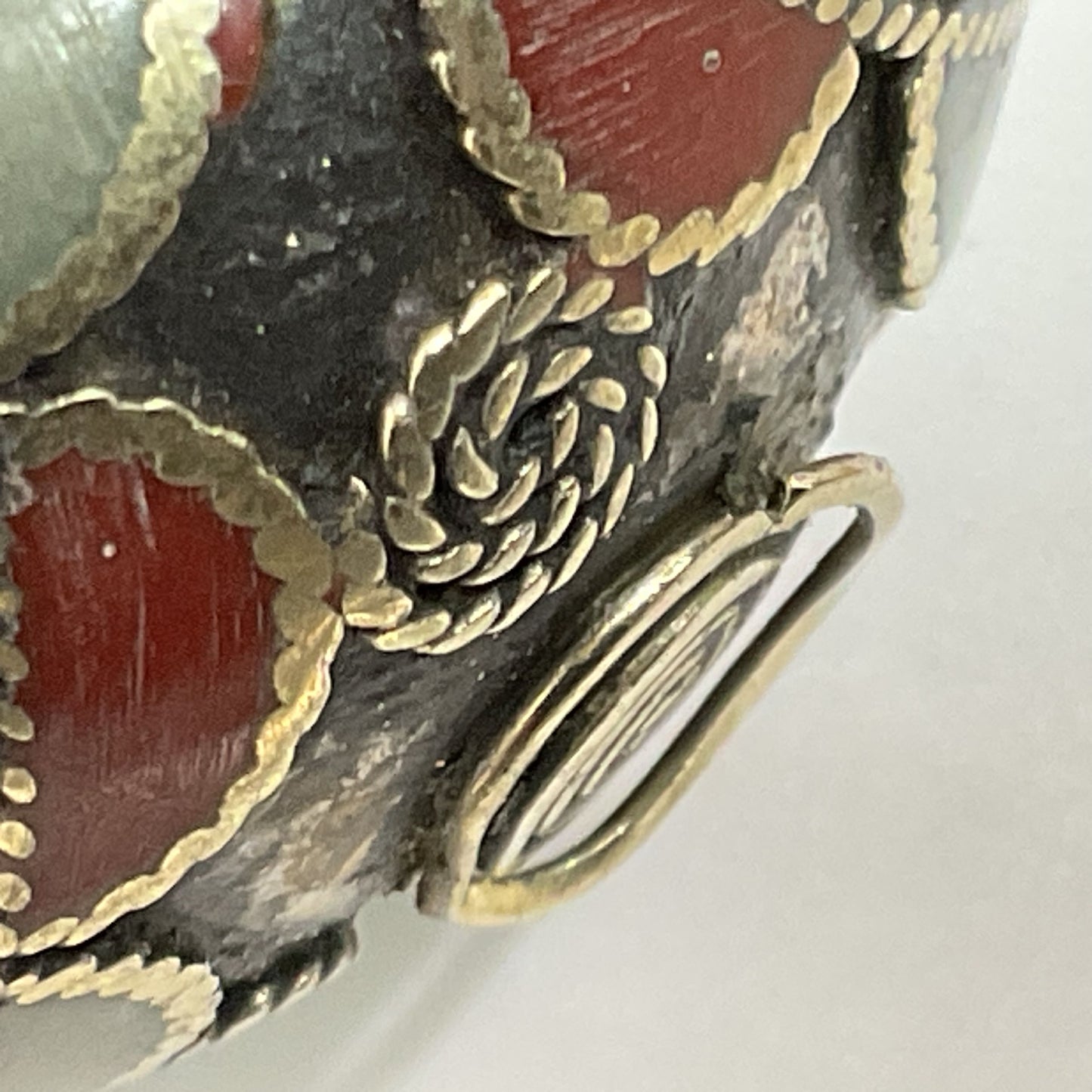 Afghan Silver Tone Stone Inlay Chunky SZ 7.5 Ring