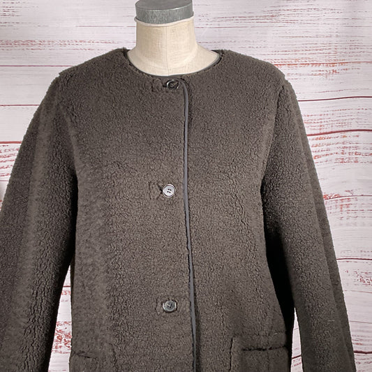 COS Women's Brown Longline Teddy Jacket- SZ L (SEE MEASUREMENTS)