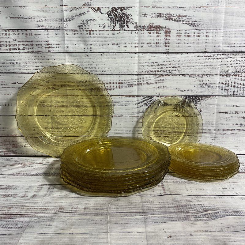 Vtg Federal Glass Patrician Amber 12 pc Depression Era Luncheon, Bread Plate Set