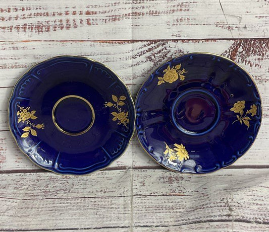 Bareuther Waldsassen Echt Vintage 22K Gold Germany Set of 4 Saucers Cobalt