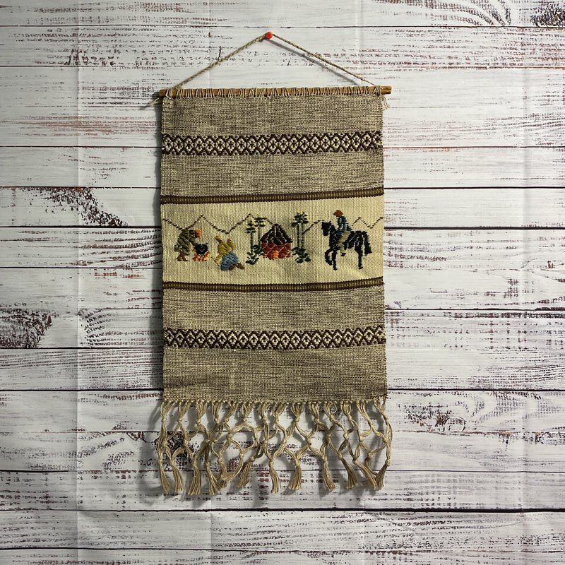 Thorkild Lesotho African Knit Wool Tapestry Family Motif 16" Hanging Wall Art