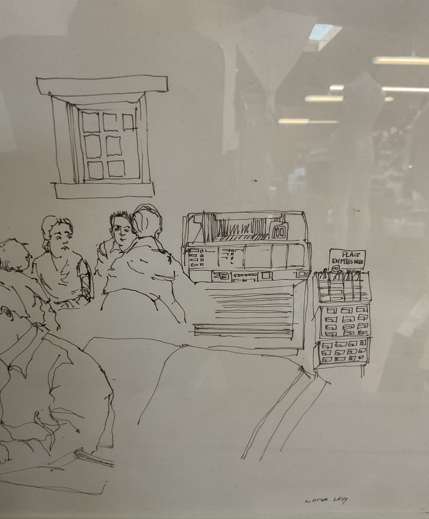 Vintage Lorna Levy Restaurant Diner Pen Sketch Drawing