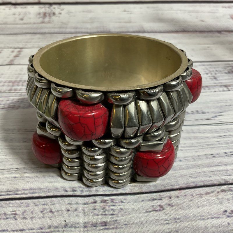 MNG MANGO Silver Tone and Resin?? Wide Bangle Bracelet- 8"