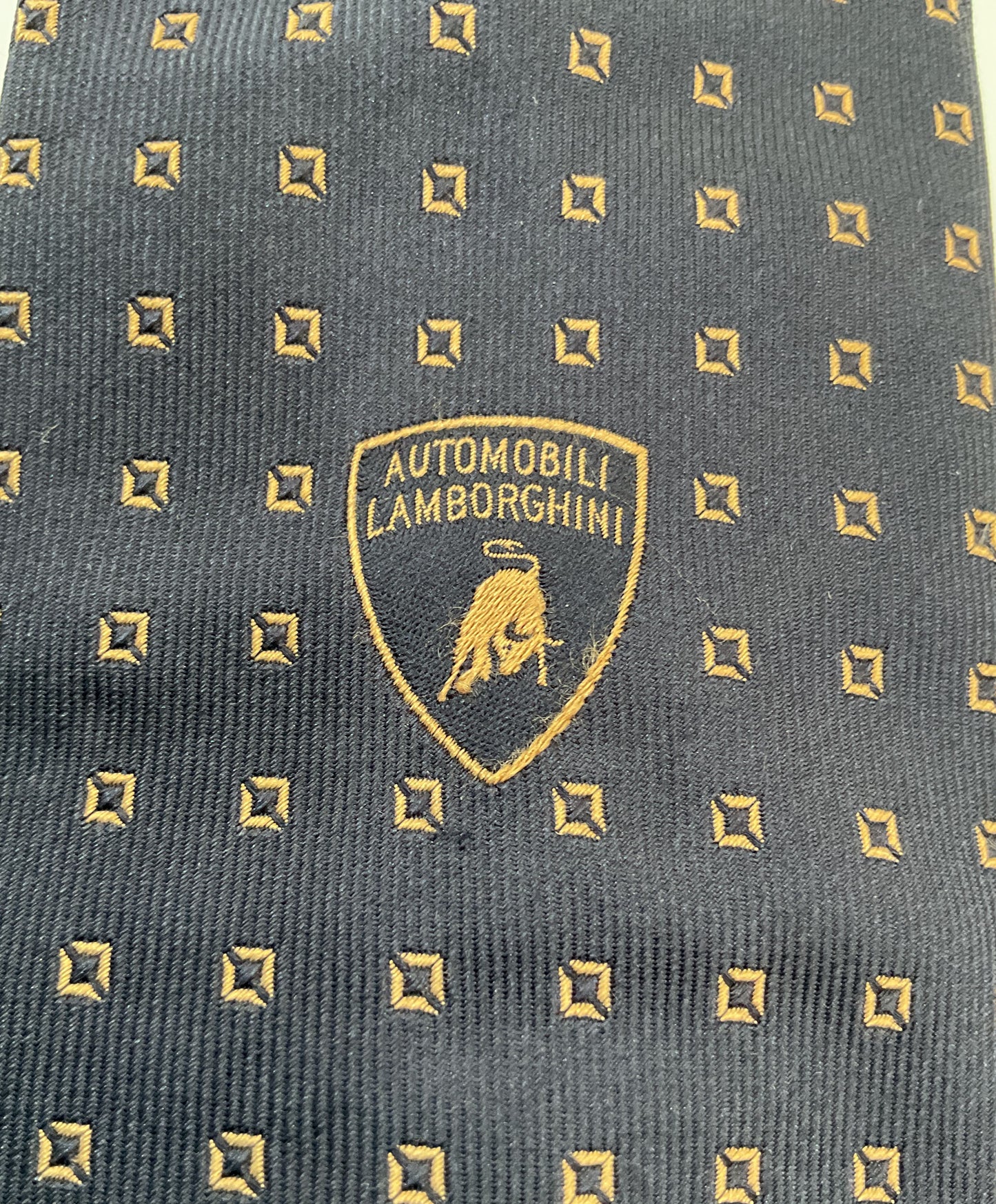 Automobili Lamborghini Men's Navy Blue Square Print Silk Tie Made in Italy