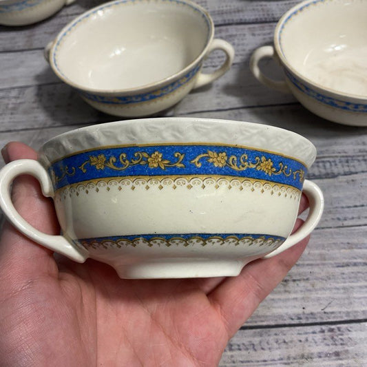 VTG. Myott Powder Blue 6 Pc. Staffordshire Porcelain 4" Double Handled Bowl Set