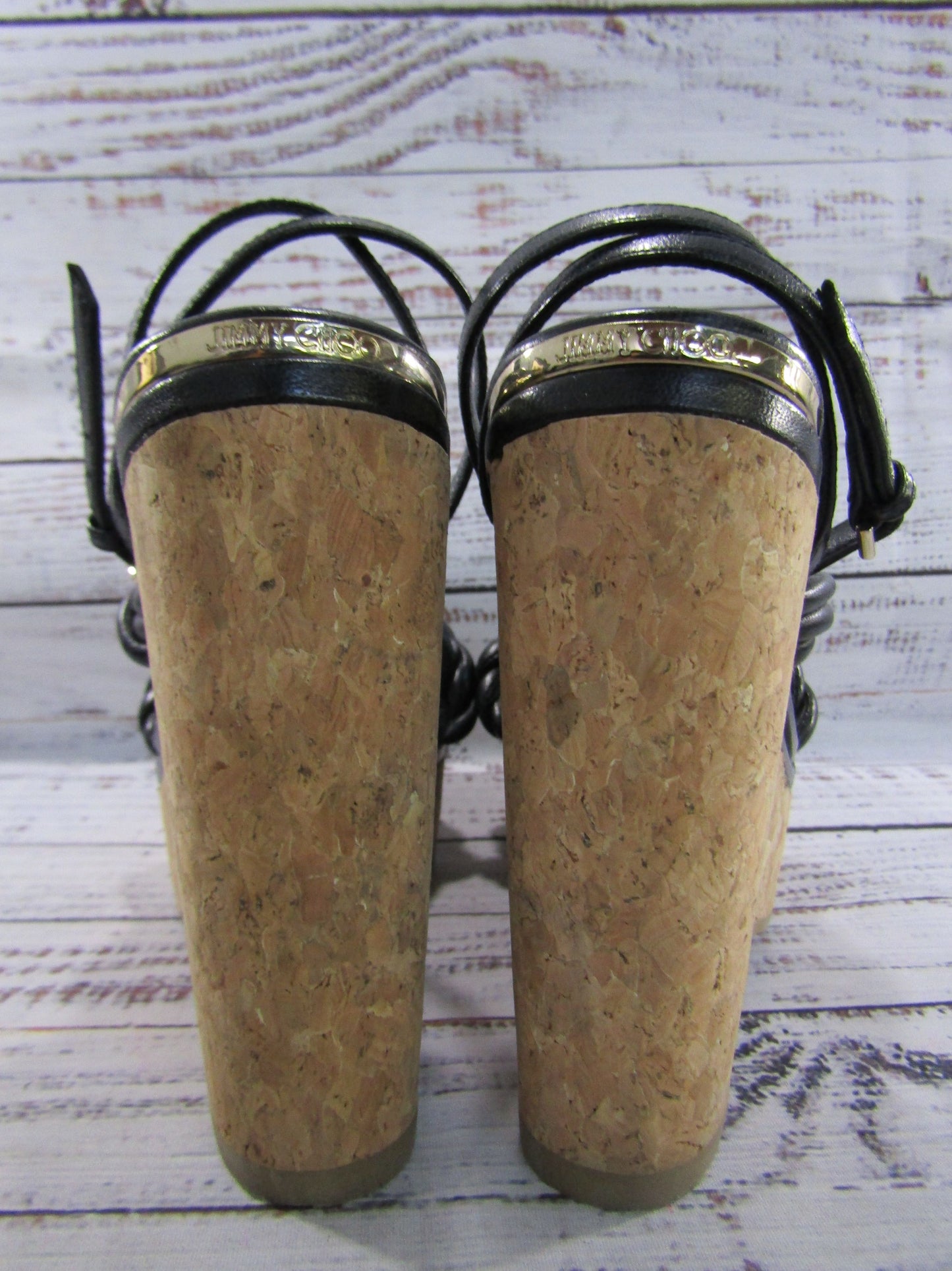Jimmy Choo Diosa Women's Black Leather Espadrille Wedge Sandals Made in Spain