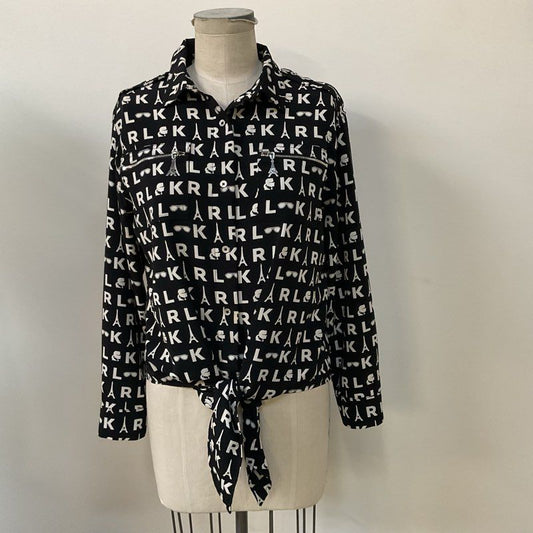 KARL LAGERFELD Monogram Waist-Tie Shirt- SZ S