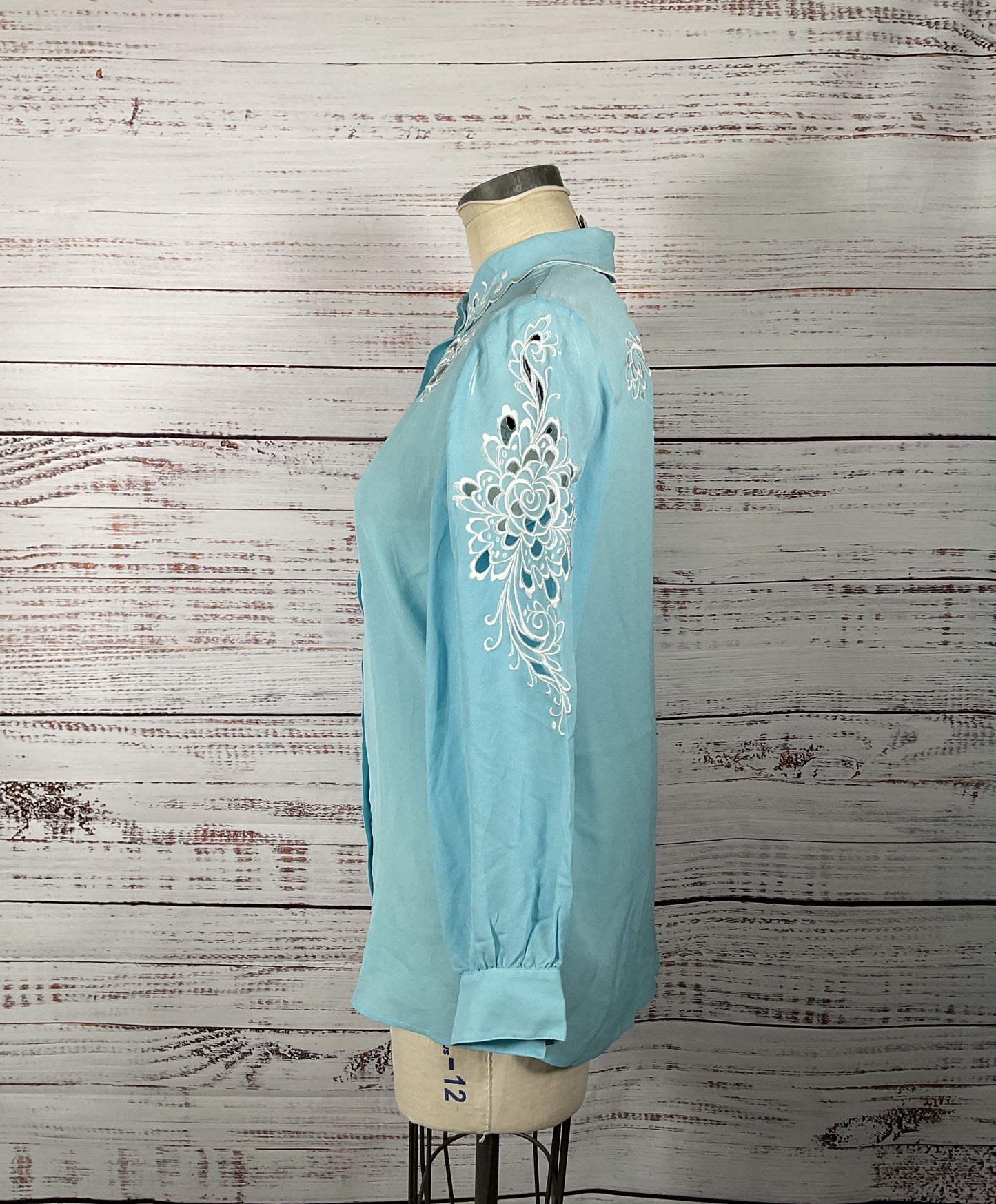 Bob Mackie Wearable Art 100% Silk Button-Up w/ Embroidery Applique and Cut-Outs