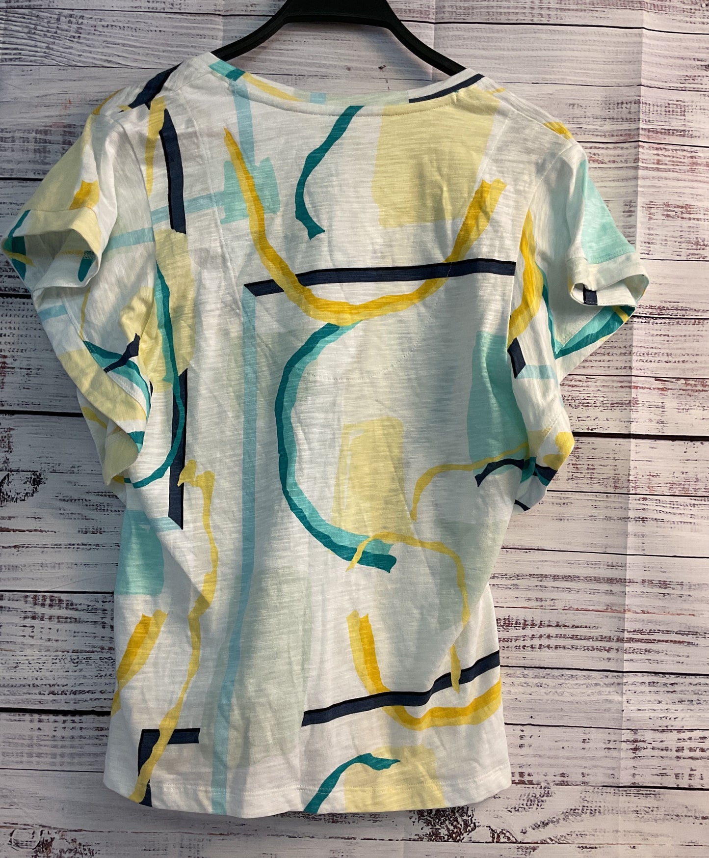 NWT Women's' Chicos White Print Flutter Sleeve Top Size S