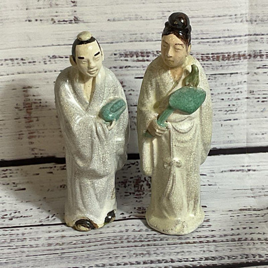 ANTIQUE Chinese Porcelain Man & Woman Figurines- 5"