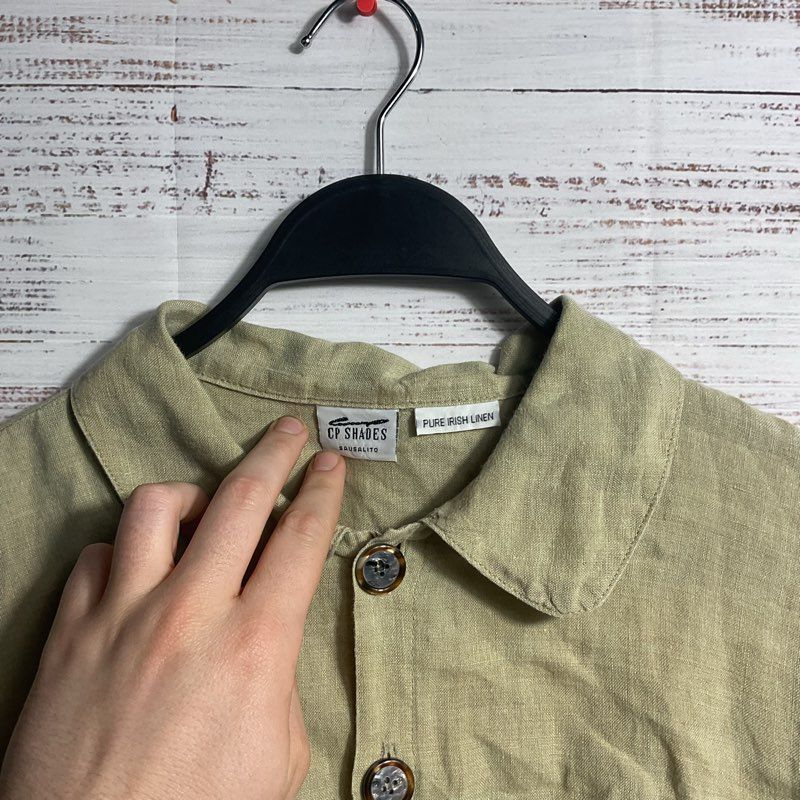 CP Shades Beige Irish Linen Button Down Blouse - Size S
