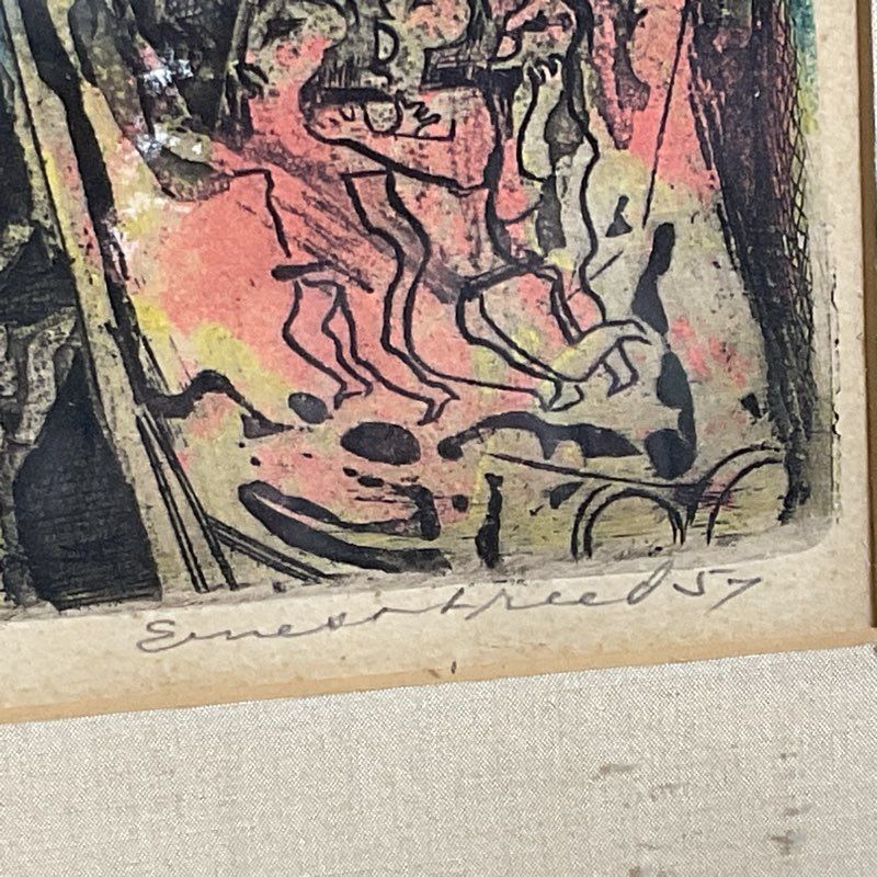 Pencil Signed Antique ERNEST BRADFIELD FREED "Scylla" Color Etching Print