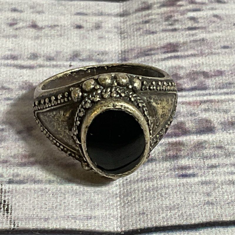 Sterling Silver & Onyx Beaded SZ 7 Ring- 6.98g