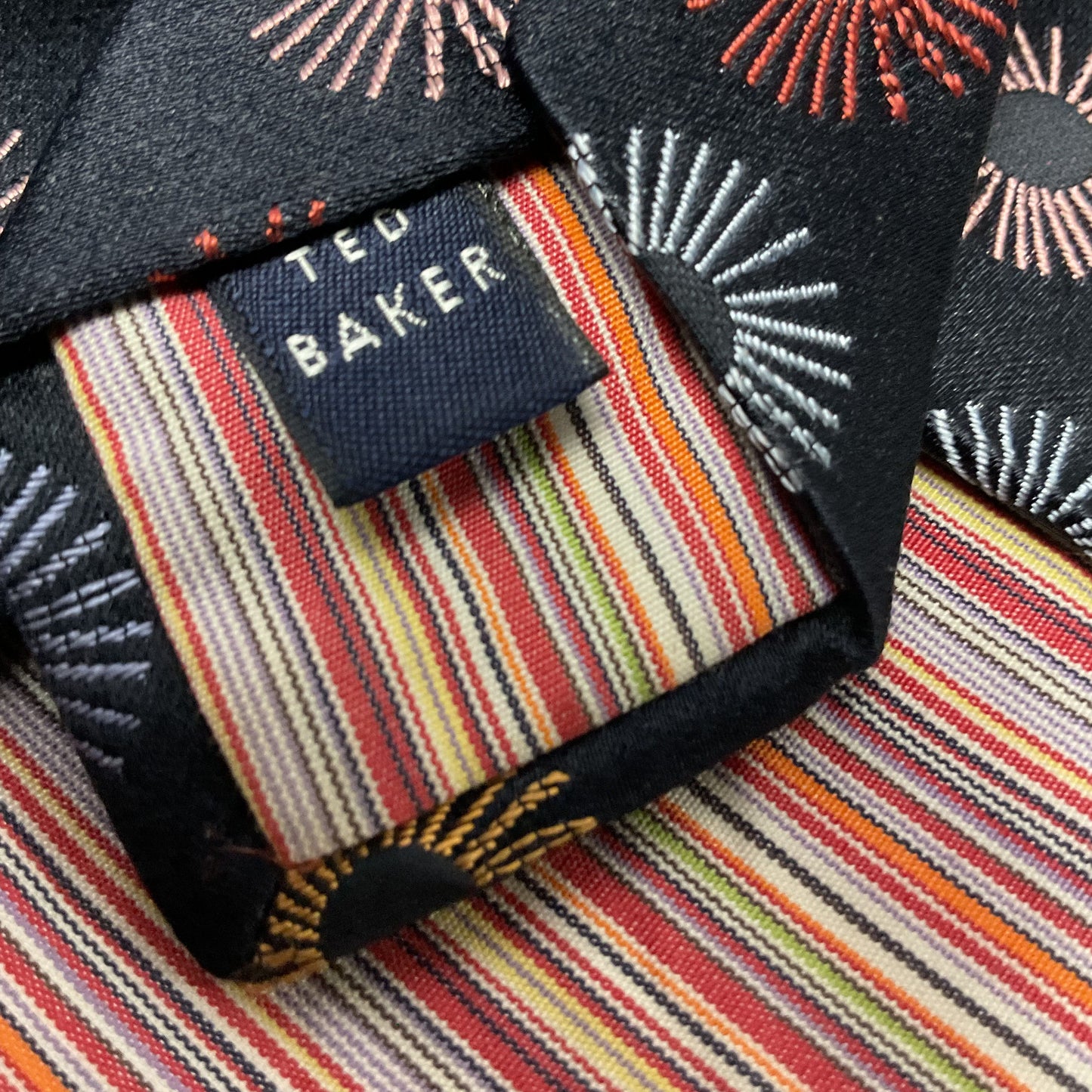 Ted Baker London Navy Blue Multi Color Embroidered Silk Neck Tie - Size 60"L 4"W