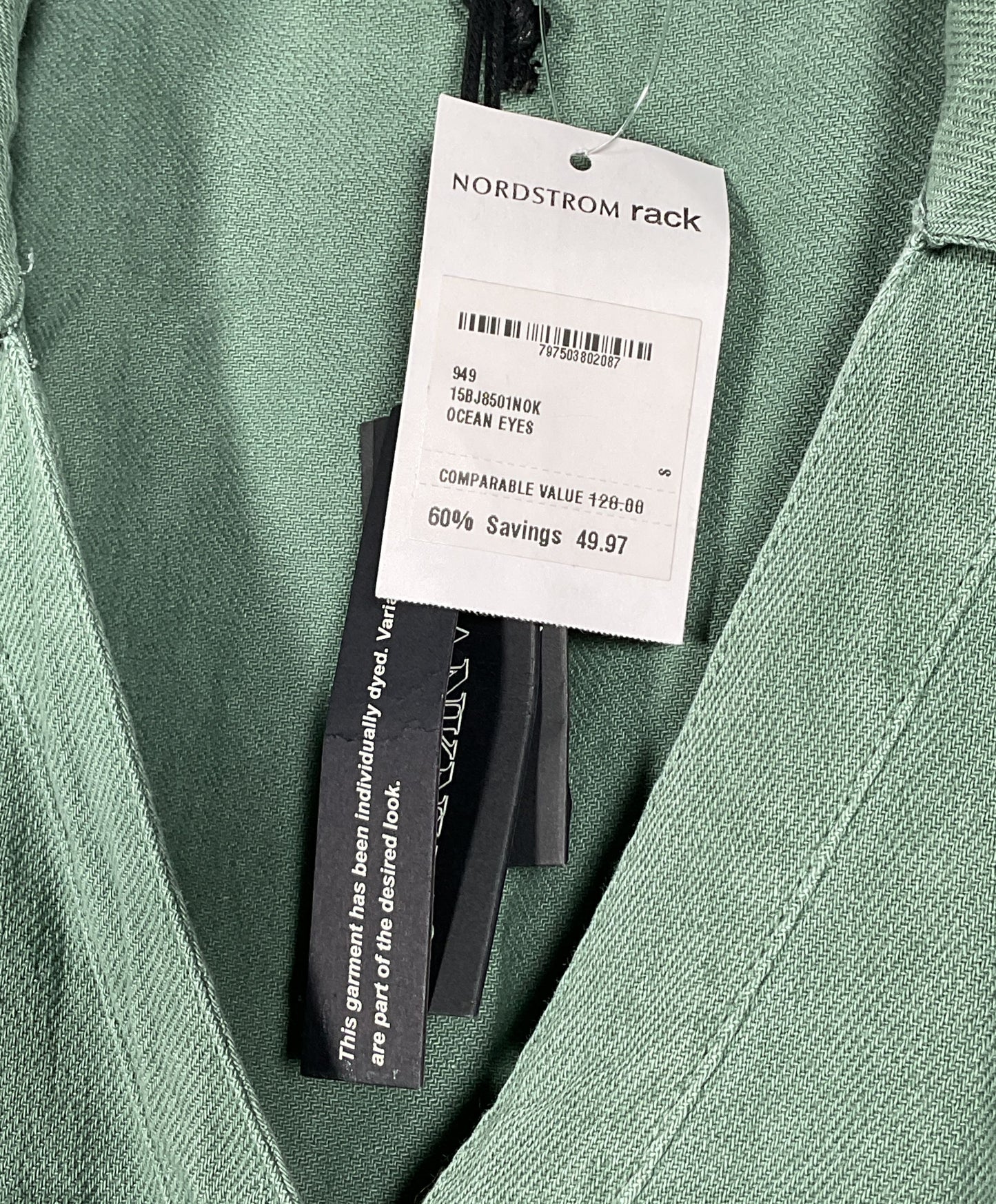 Blank NYC Linen Short Romper Ocean Eyes Green S