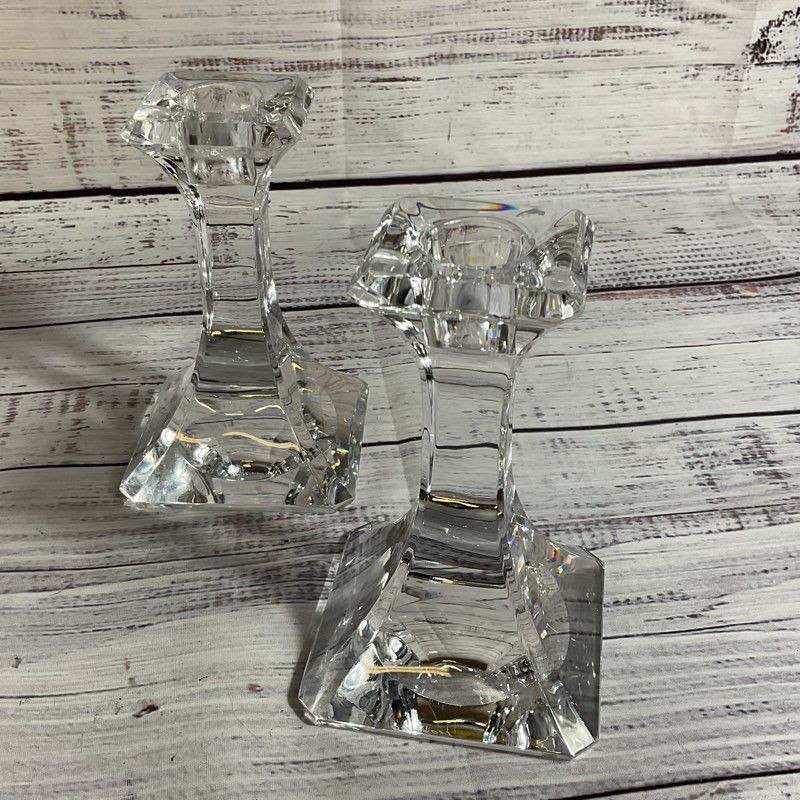 Pair of VTG. ORREFORS Regina Crystal Candle Holders- 5.5"