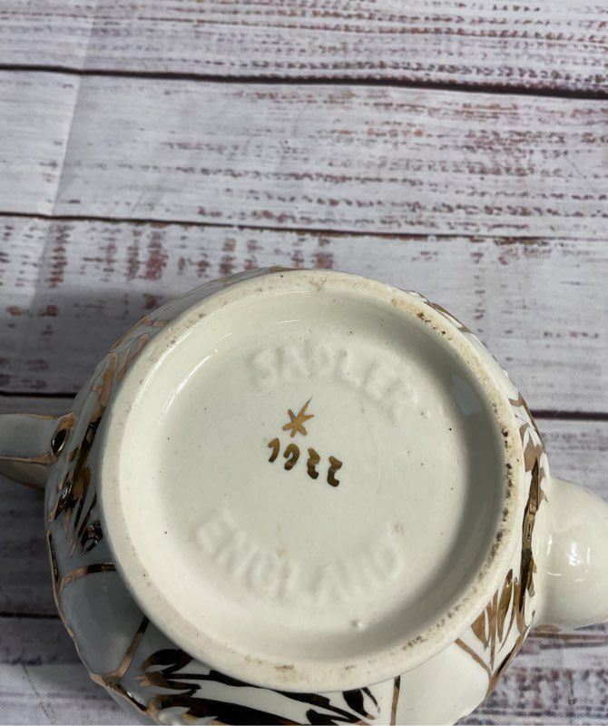 Sadler England Gold & Cream Stripe Mini Tea Pot Vintage 3.5"
