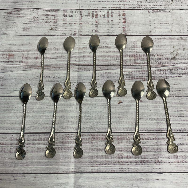 Set Of 11 Floral Stainless Steel 4" Dematisse Spoons