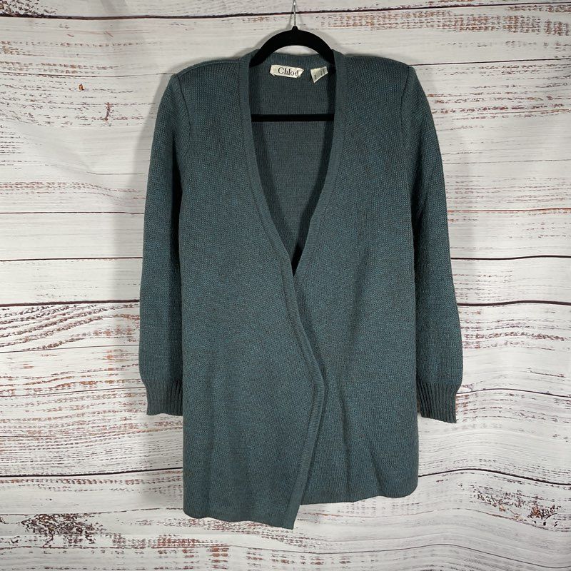 Chloe Blue Speckled Knit Wool Blend Wrap Shoulder Pad Cardigan Read Description