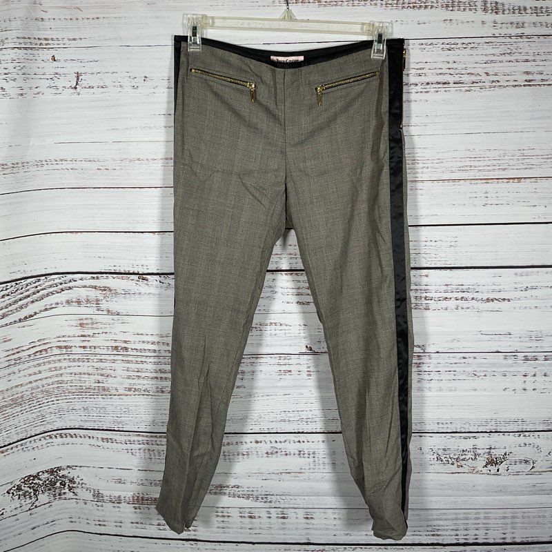 NWT Juicy Couture Prince of Wales Gray Check Pants w/ Black Side Stripe Size 12
