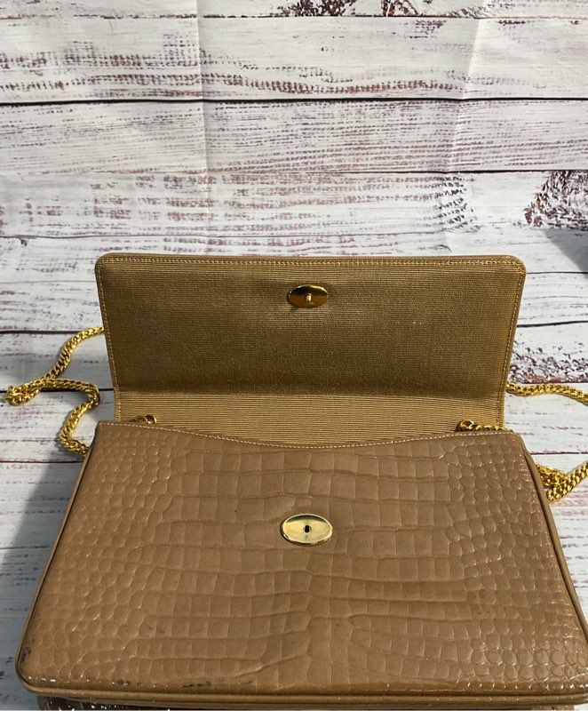 Morris Moskowitz Genuine Leather Brown Gold Tone Chain Strap Shoulder Bag