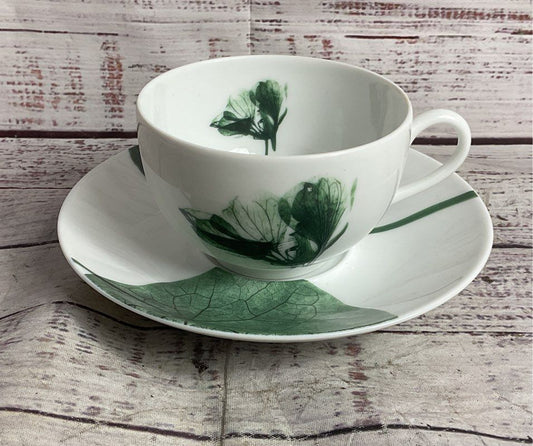 Contre Jour by Raynaud Limoges Floral Tea Cup Saucer Salad Plate White Green